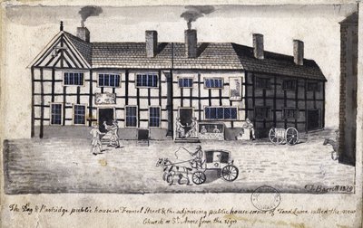 The Dog and Partridge ، مانشستر ، 1819 (قلم وحبر وغسل على ورق) بواسطة توماس باريت